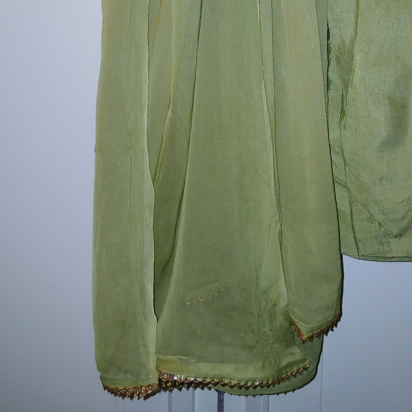 NWT Brand New! Indian Bollywood Green Orange Lawn Material Three Piece Outfit - Picture 13 of 13